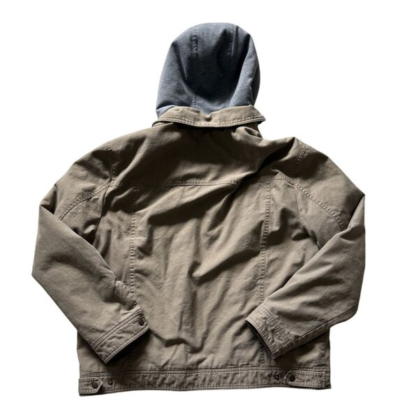 Guess Mens XXL Khaki Jacket Gray Hood Pockets Snap Close - Picture 4 of 7